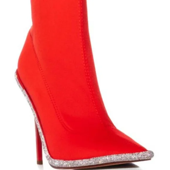 AZALEA WANG "" A THIN LINE " RED  RHINESTONE TRIM BOOTIE ( BRAND NEW !!!!!!!! - Picture 2 of 7